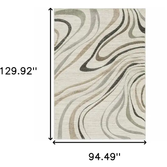 Beige Grey Brown Sage Pale Blue Tan And Charcoal Abstract Power Loom Stain Resistant Area Rug Photo 3