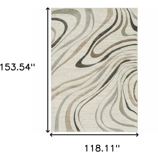 Beige Grey Brown Sage Pale Blue Tan And Charcoal Abstract Power Loom Stain Resistant Area Rug Photo 3