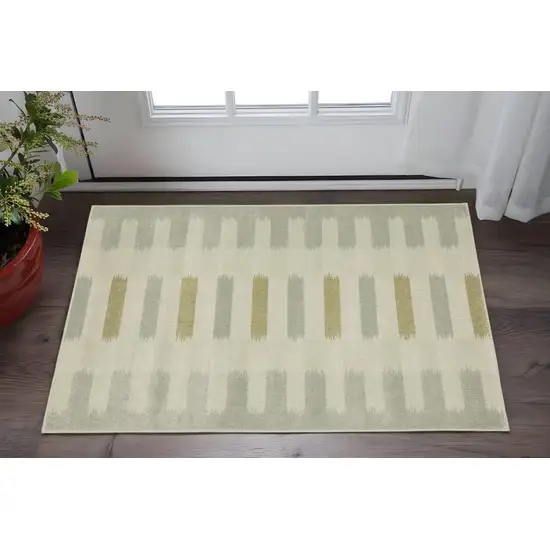 Beige Grey Gold And Green Geometric Power Loom Stain Resistant Area Rug Photo 1