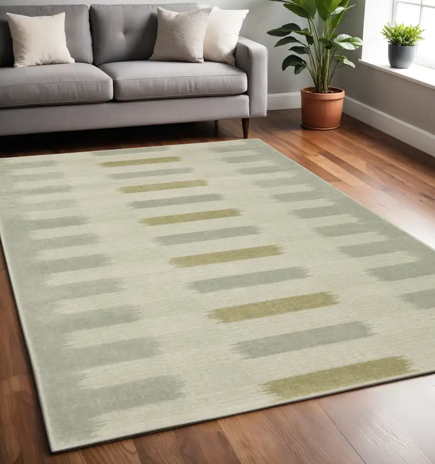 Beige Grey Gold And Green Geometric Power Loom Stain Resistant Area Rug Photo 1