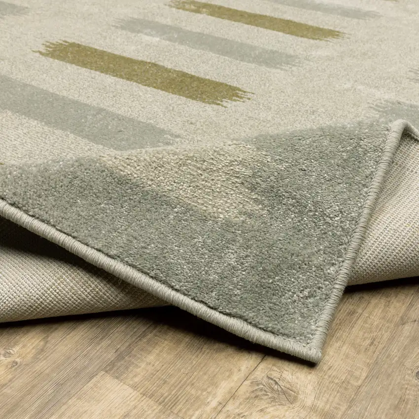 2' X 8' Beige Grey Gold And Green Geometric Power Loom Stain Resistant Runner Rug Photo 9