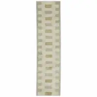 Photo of Beige Grey Gold And Green Geometric Power Loom Stain Resistant Runner Rug