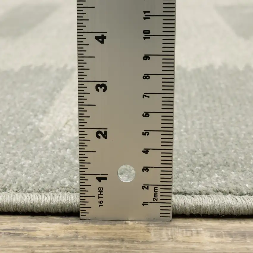 2' X 8' Beige Grey Gold And Green Geometric Power Loom Stain Resistant Runner Rug Photo 8