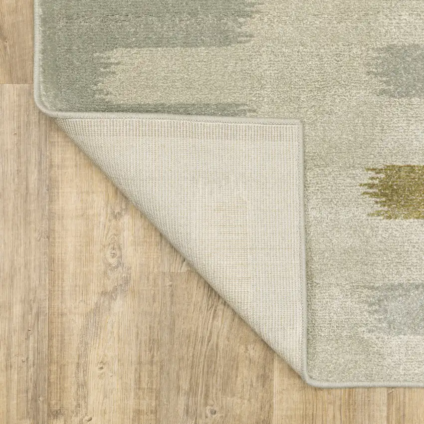 2' X 8' Beige Grey Gold And Green Geometric Power Loom Stain Resistant Runner Rug Photo 6
