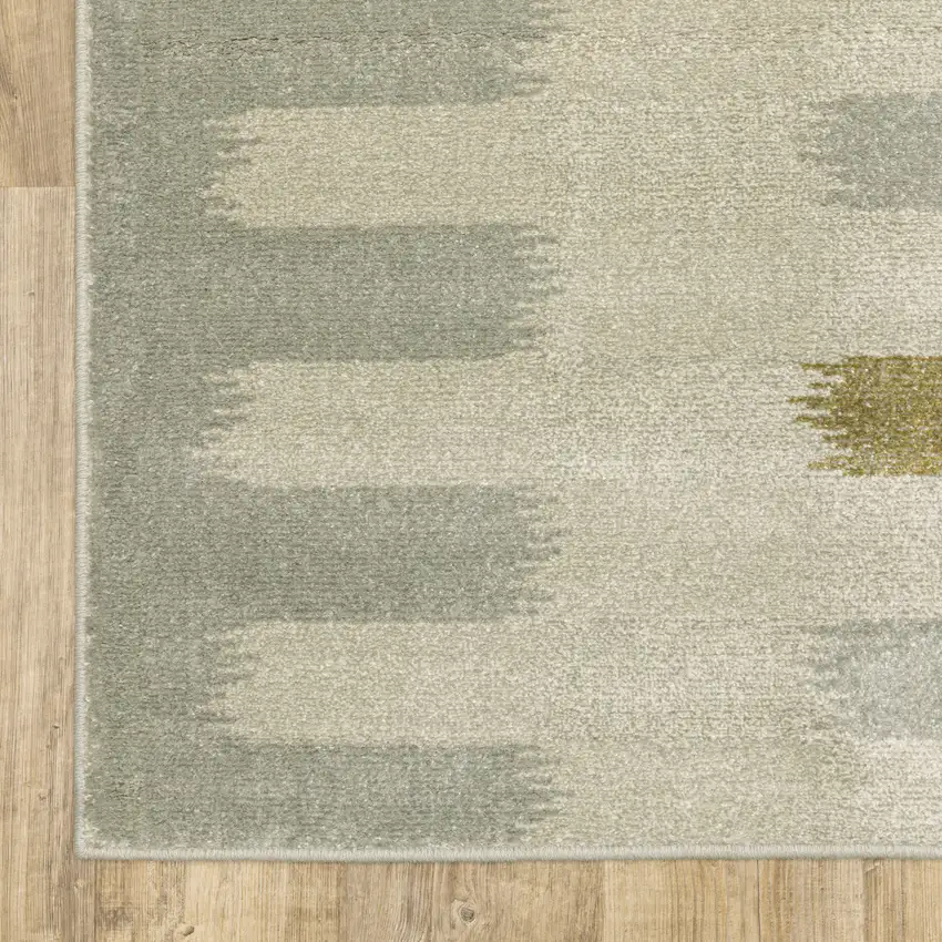 2' X 8' Beige Grey Gold And Green Geometric Power Loom Stain Resistant Runner Rug Photo 7