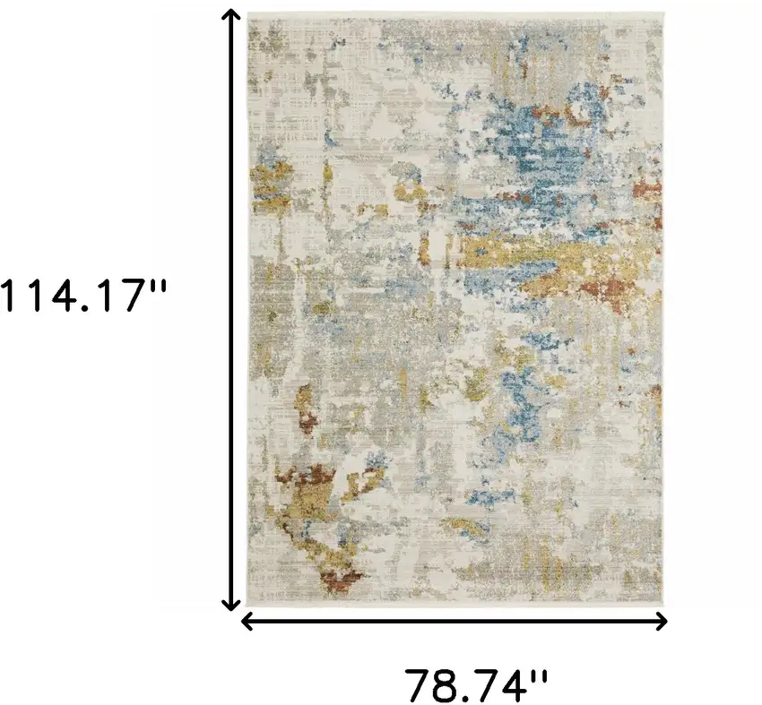 Beige Grey Gold Blue Rust And Teal Abstract Power Loom Stain Resistant Area Rug With Fringe Photo 9