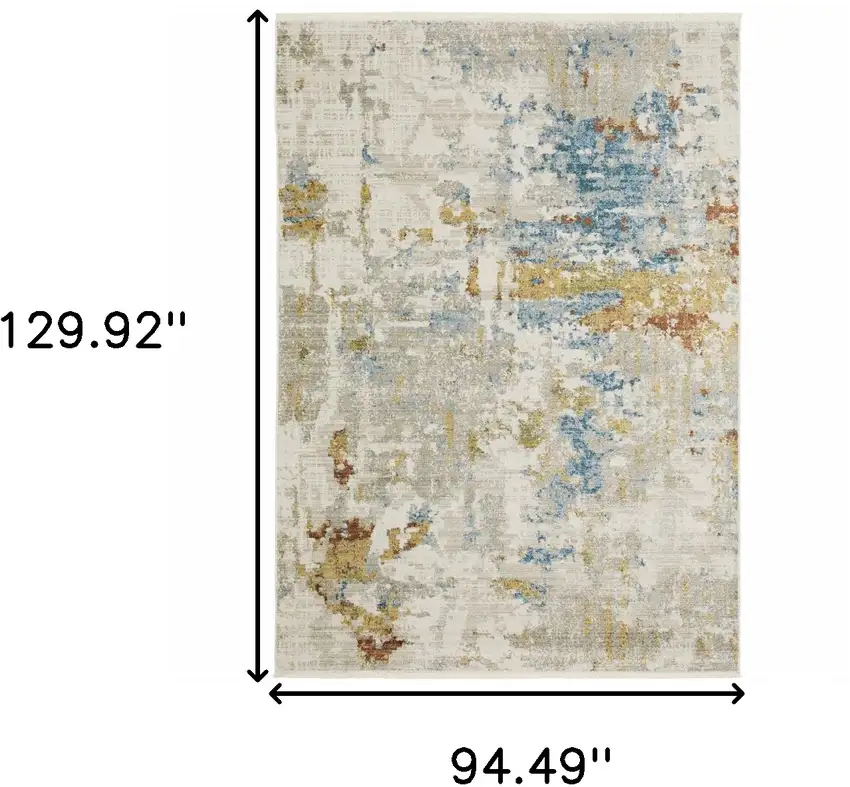 Beige Grey Gold Blue Rust And Teal Abstract Power Loom Stain Resistant Area Rug With Fringe Photo 9