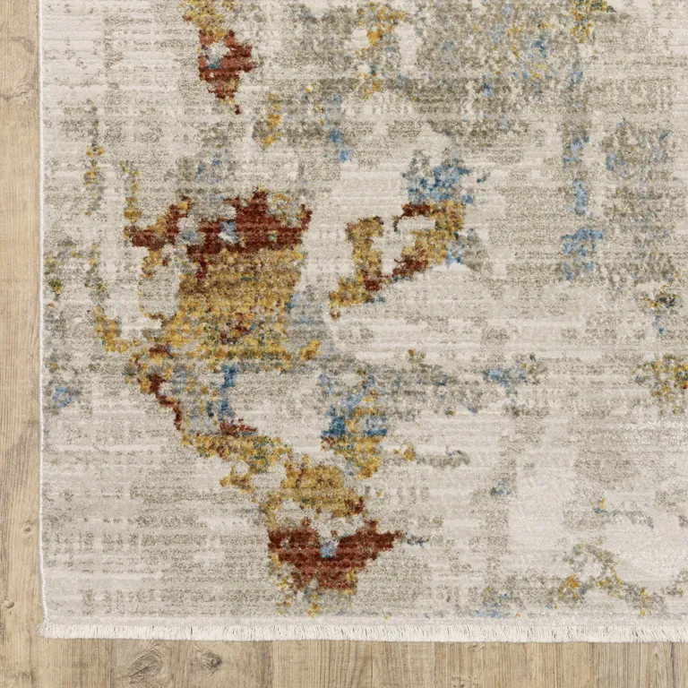 Beige Grey Gold Blue Rust And Teal Abstract Power Loom Stain Resistant Area Rug With Fringe Photo 2