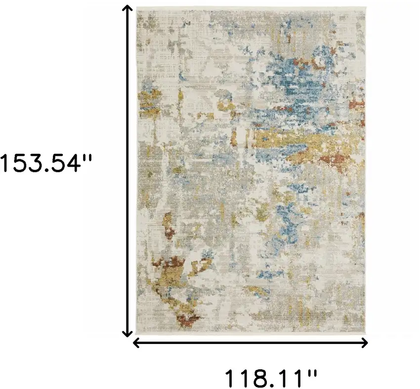Beige Grey Gold Blue Rust And Teal Abstract Power Loom Stain Resistant Area Rug With Fringe Photo 9