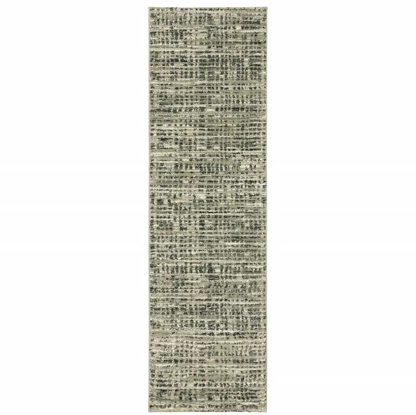 Beige Grey Ivory And Sage Blue Geometric Power Loom Stain Resistant Runner Rug Photo 1