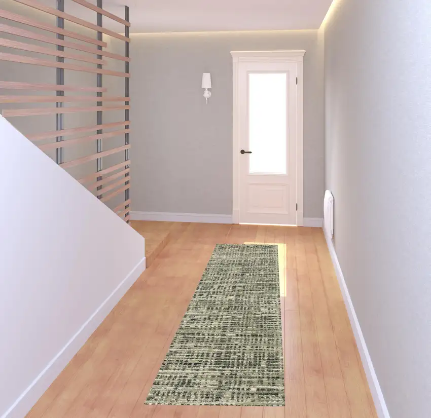 Beige Grey Ivory And Sage Blue Geometric Power Loom Stain Resistant Runner Rug Photo 2