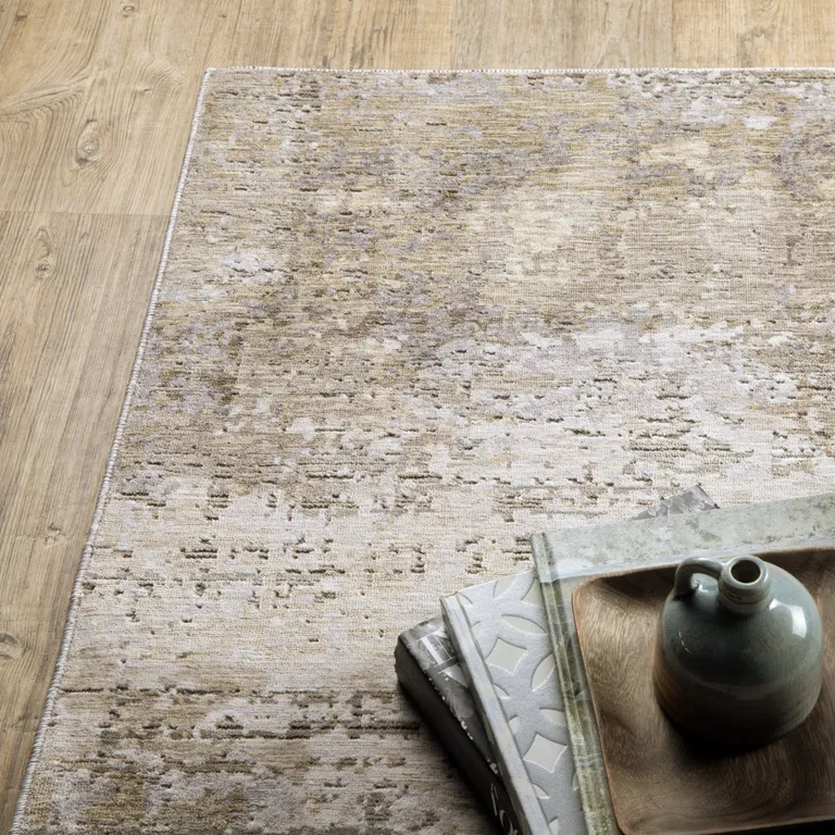 Beige Grey Ivory Tan And Brown Abstract Power Loom Stain Resistant Area Rug Photo 5
