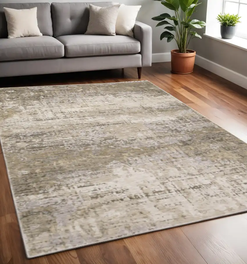 Beige Grey Ivory Tan And Brown Abstract Power Loom Stain Resistant Area Rug Photo 1