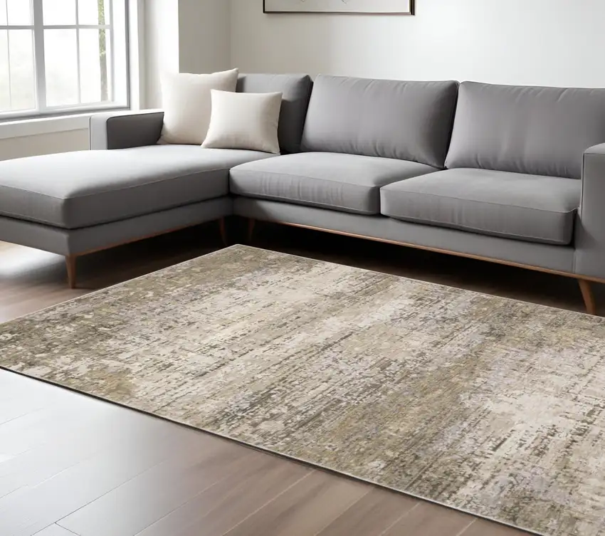 Beige And Gray Abstract Distressed Area Rug Photo 1