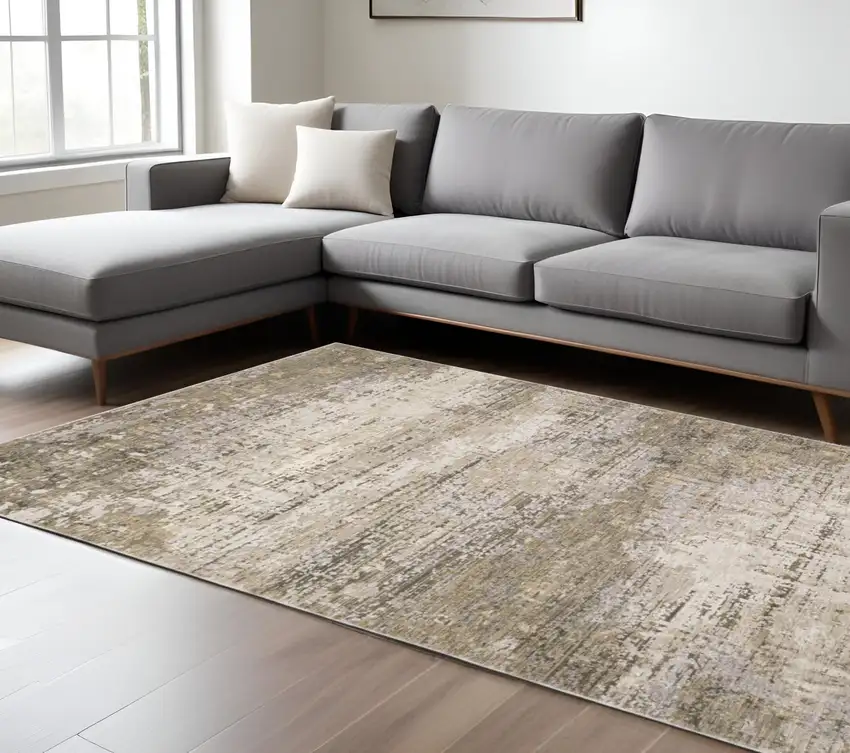 Beige And Gray Abstract Distressed Area Rug Photo 1