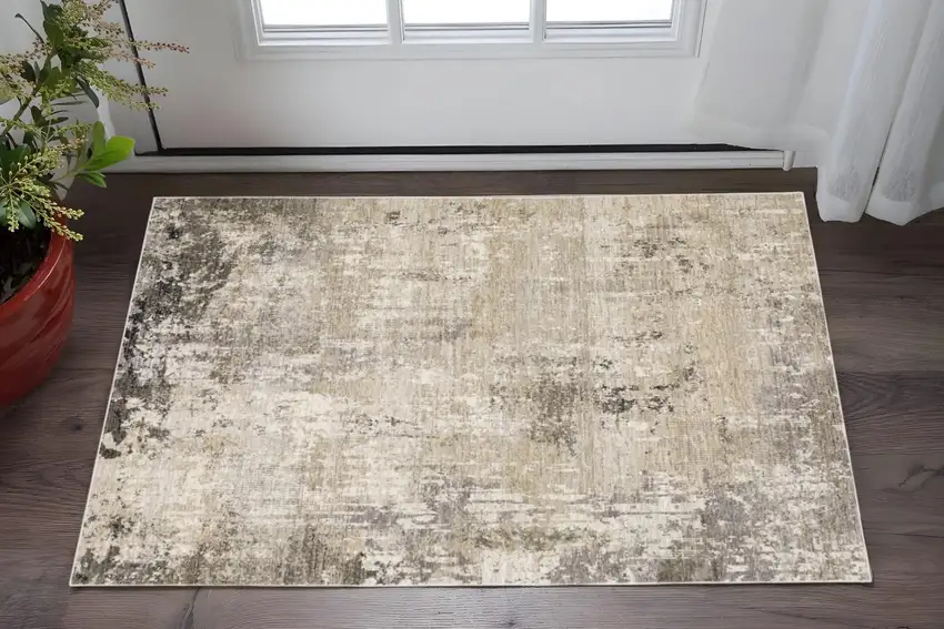 Beige Grey Ivory Tan And Brown Abstract Power Loom Stain Resistant Area Rug Photo 1