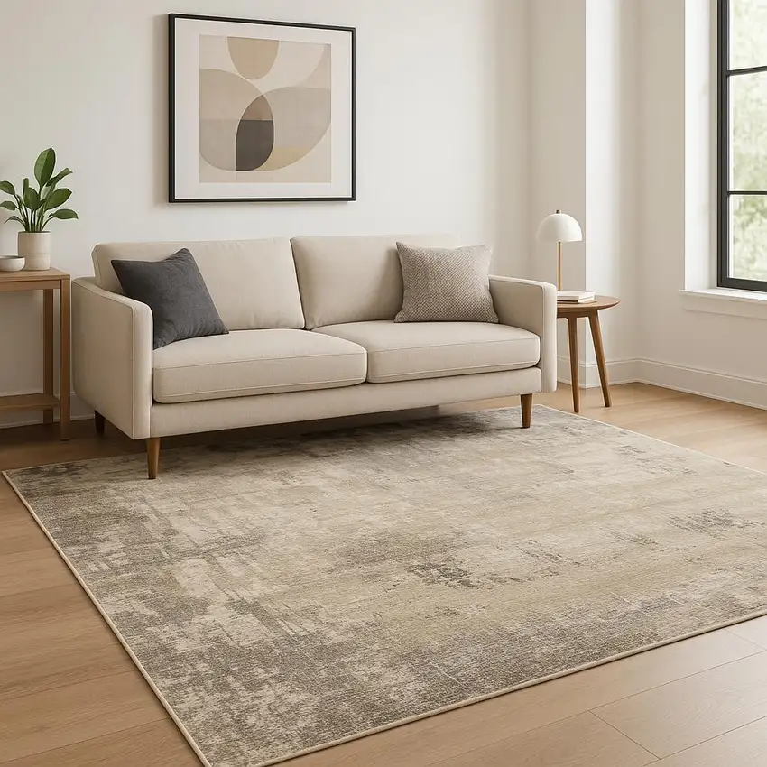Beige Grey Ivory Tan And Brown Abstract Power Loom Stain Resistant Area Rug Photo 1