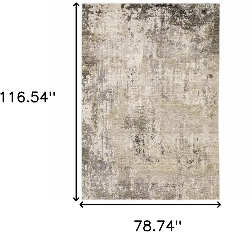 6' X 9' Beige Grey Ivory Tan And Brown Abstract Power Loom Stain Resistant Area Rug Photo 3