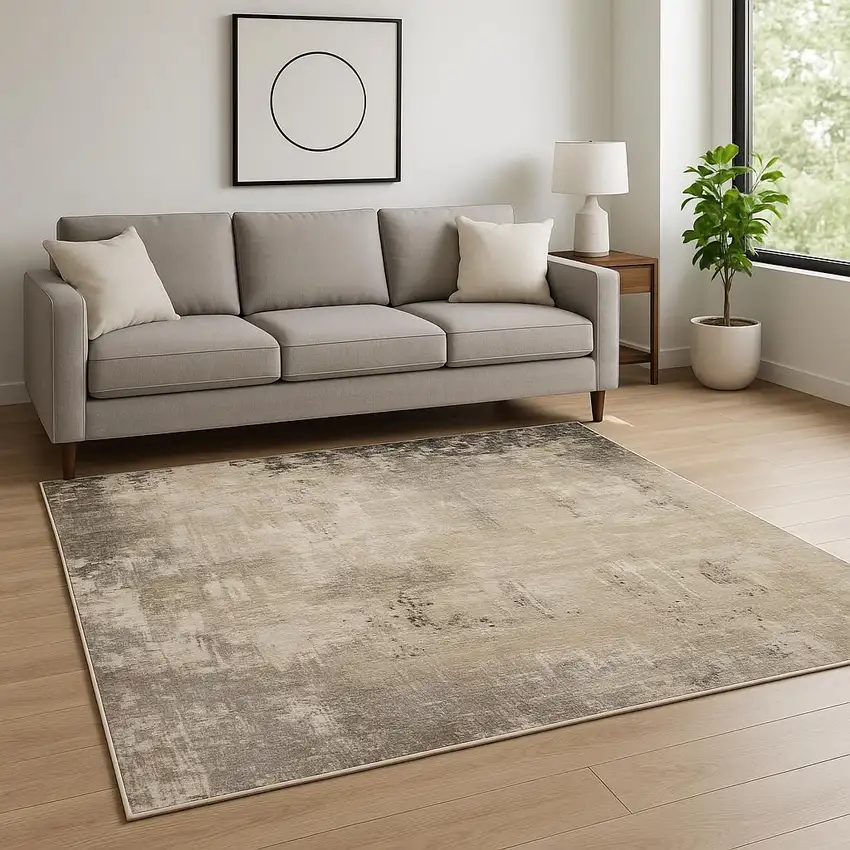 Beige Grey Ivory Tan And Brown Abstract Power Loom Stain Resistant Area Rug Photo 1