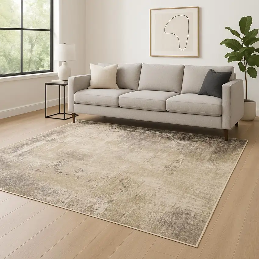 Beige Grey Ivory Tan And Brown Abstract Power Loom Stain Resistant Area Rug Photo 1