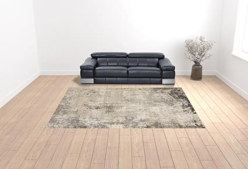 Beige Grey Ivory Tan And Brown Abstract Power Loom Stain Resistant Area Rug Photo 2