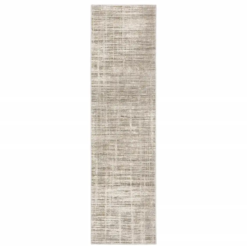 Beige Grey Ivory Tan And Brown Abstract Power Loom Stain Resistant Runner Rug Photo 1