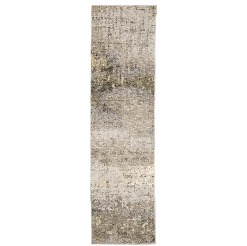 Beige Grey Ivory Tan And Brown Abstract Power Loom Stain Resistant Runner Rug Photo 1