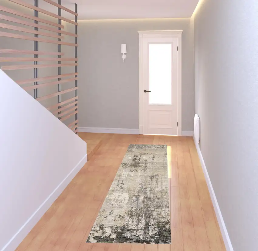 Beige Grey Ivory Tan And Brown Abstract Power Loom Stain Resistant Runner Rug Photo 2