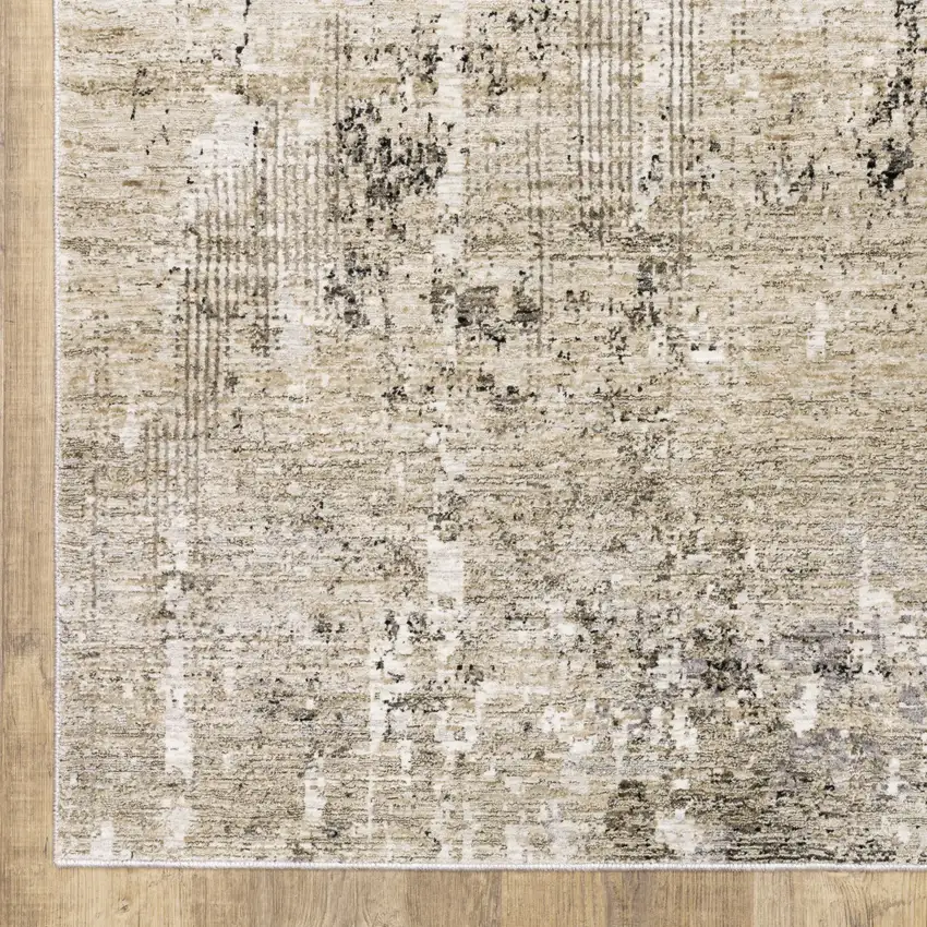 Beige Grey Ivory Tan And Brown Abstract Power Loom Stain Resistant Runner Rug Photo 3