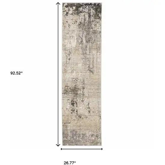 2' X 8' Beige Grey Ivory Tan And Brown Abstract Power Loom Stain Resistant Runner Rug Photo 3