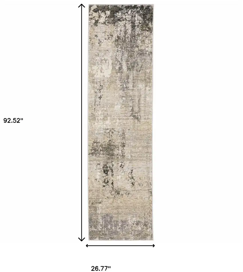 2' X 8' Beige Grey Ivory Tan And Brown Abstract Power Loom Stain Resistant Runner Rug Photo 3