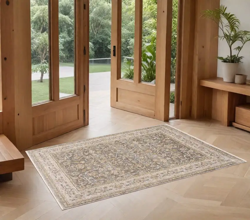 Beige Grey Machine Woven Oriental Indoor Area Rug Photo 1