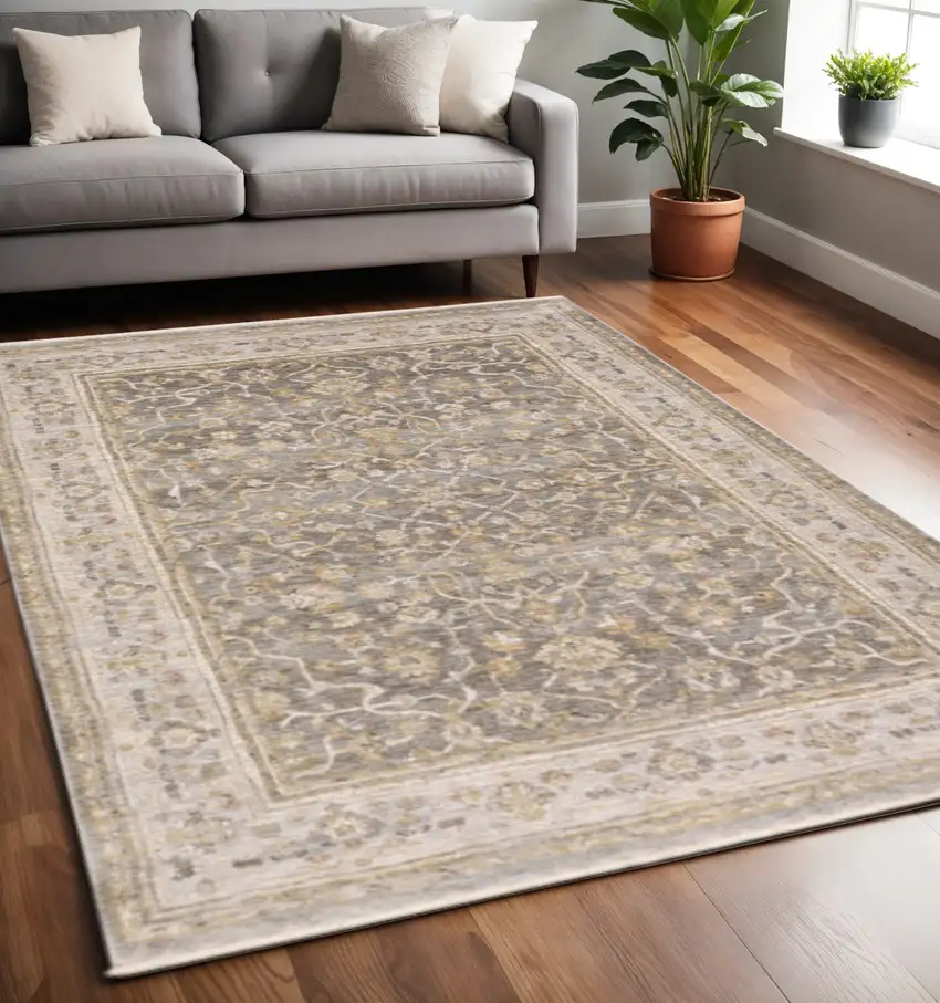 Beige Grey Machine Woven Oriental Indoor Arean Rug Photo 1