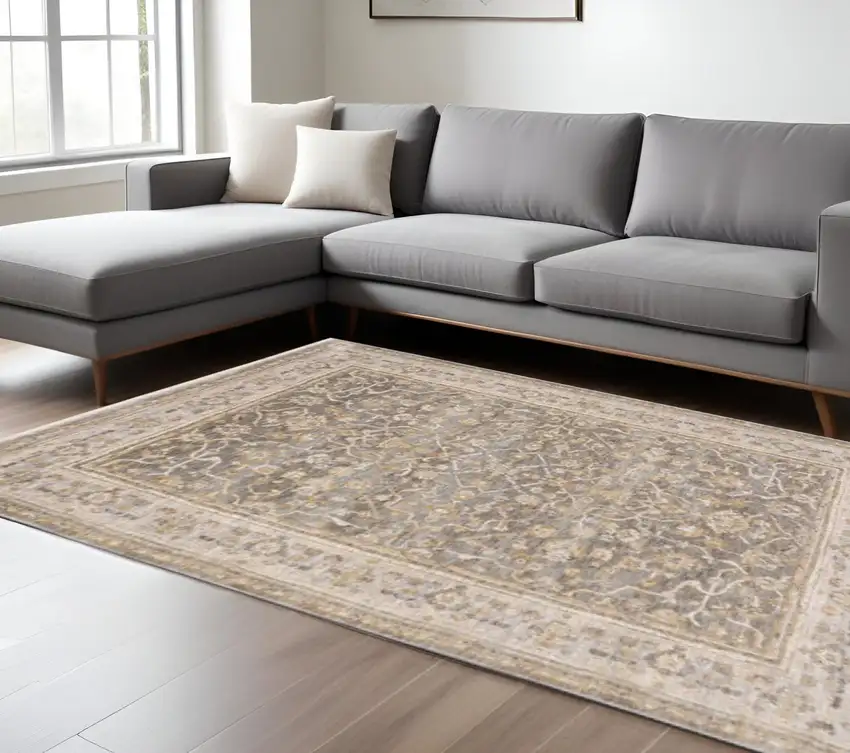 Beige Grey Machine Woven Oriental Indoor Arean Rug Photo 1
