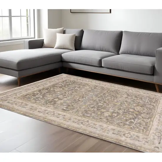 Beige Grey Machine Woven Oriental Indoor Arean Rug Photo 1