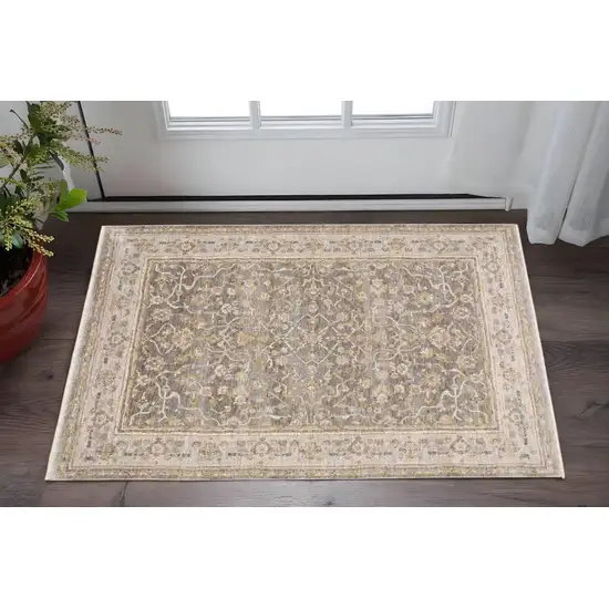 Beige Grey Machine Woven Oriental Indoor Arean Rug Photo 2