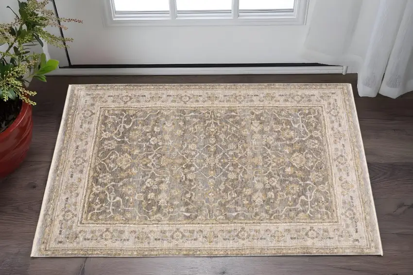 Beige Grey Machine Woven Oriental Indoor Arean Rug Photo 2