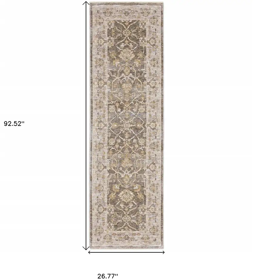 Beige Grey Machine Woven Oriental Indoor Runner Rug Photo 11
