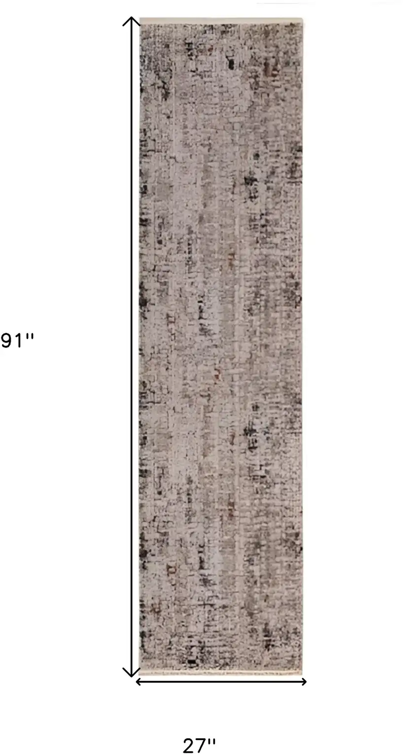 7' Beige Grey Machine Woven Shrank Abstract Design Indoor Runner Rug Photo 6