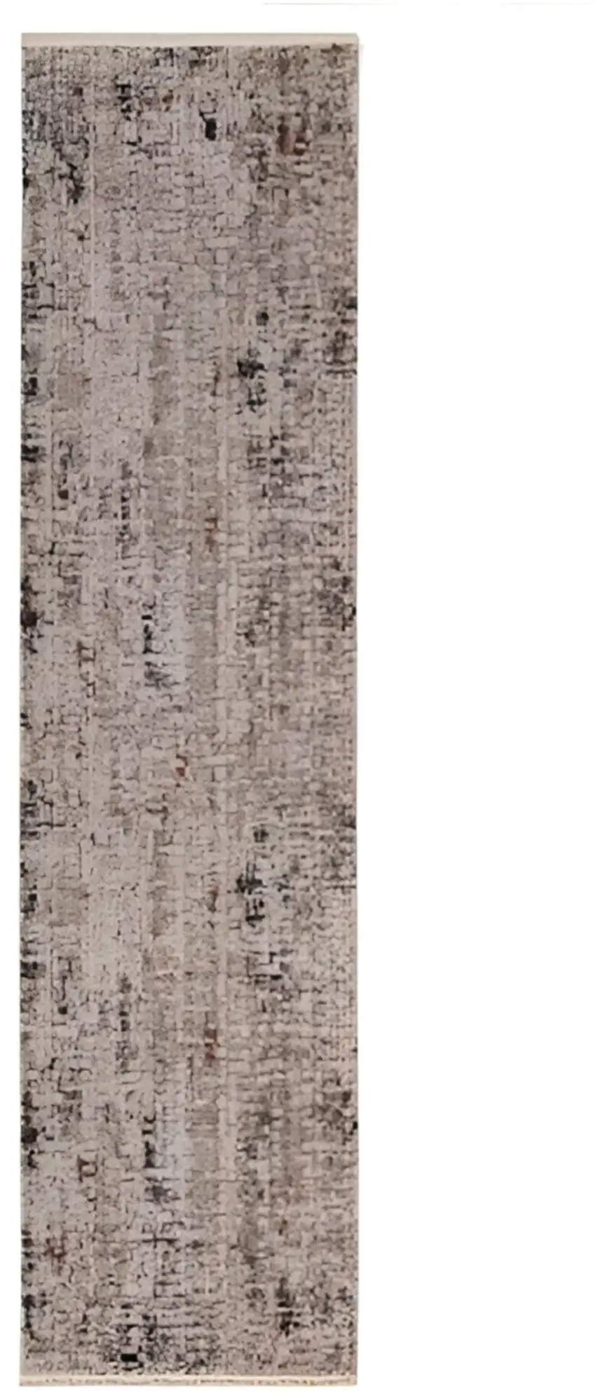 7' Beige Grey Machine Woven Shrank Abstract Design Indoor Runner Rug Photo 1