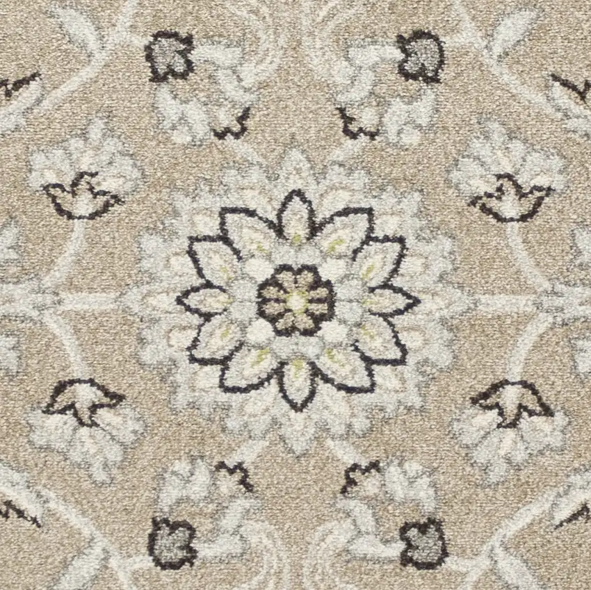 Beige Grey Machine Woven UV Treated Floral Traditional Indoor Outdoor Area Rug Photo 2