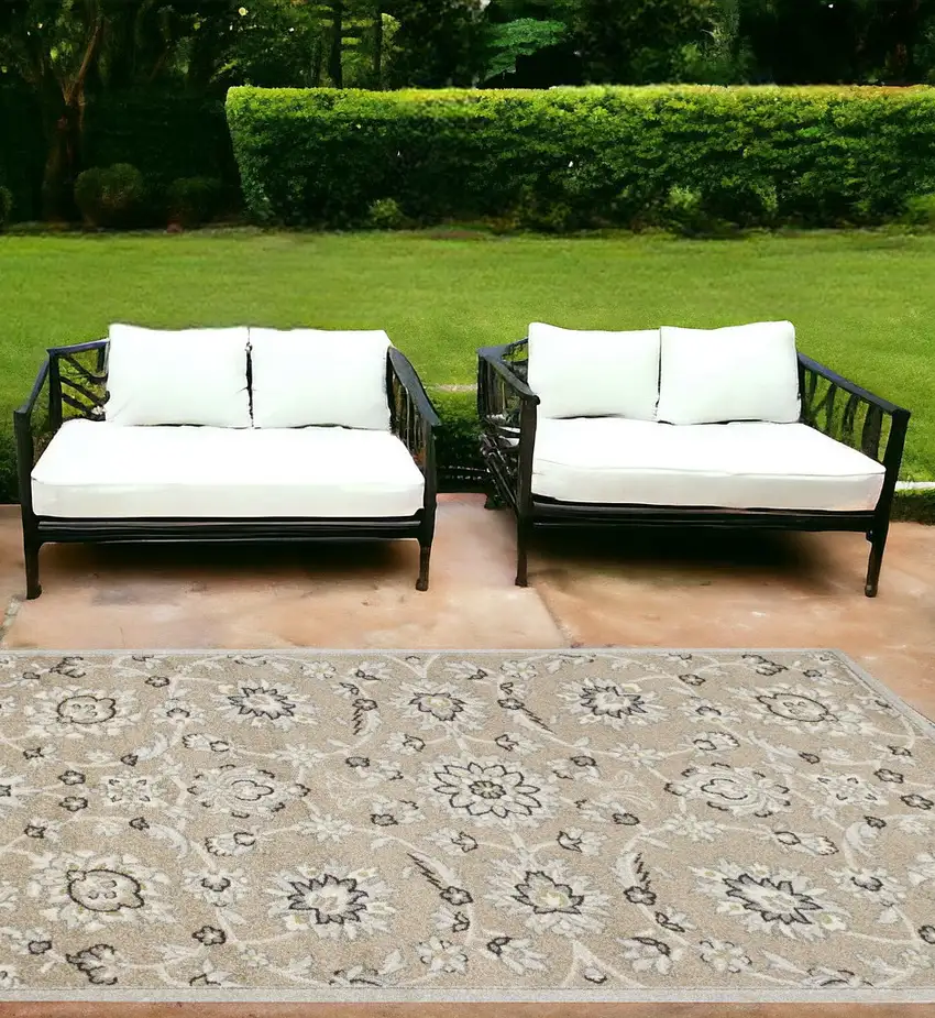 Gray And Ivory Floral Indoor Outdoor Area Rug Photo 1