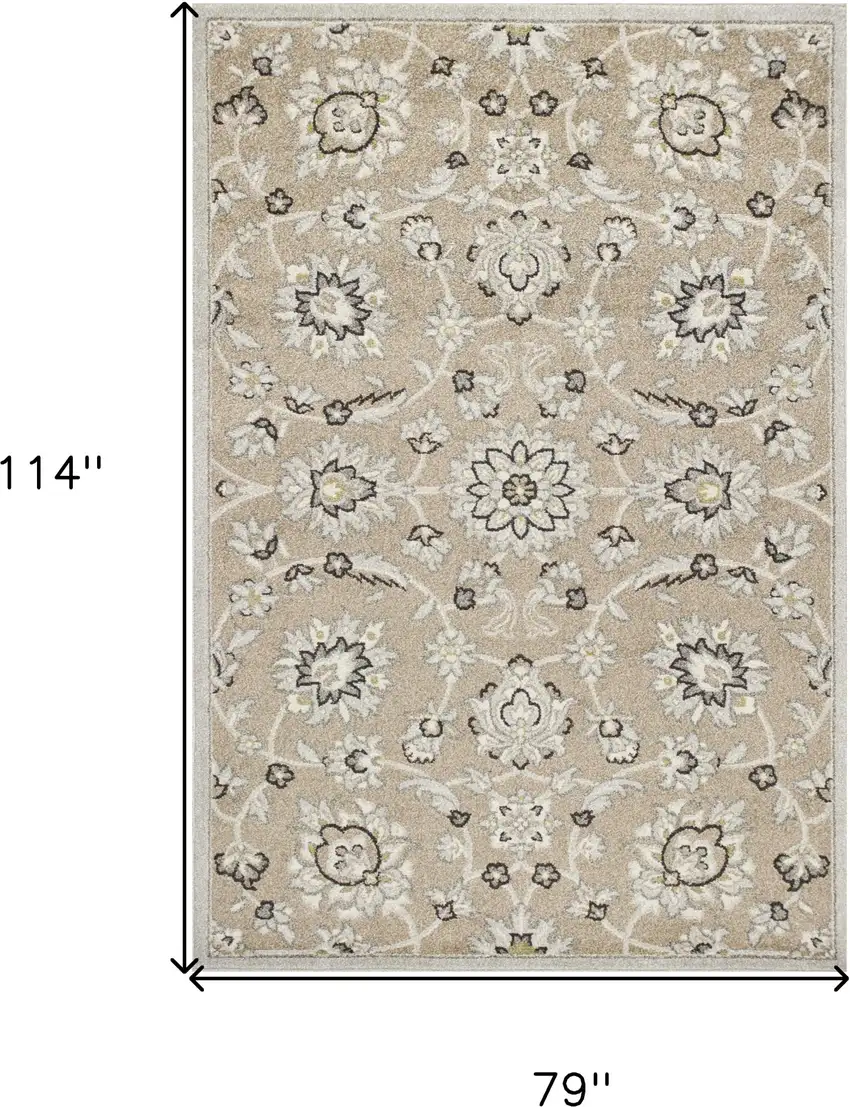Beige Grey Machine Woven UV Treated Floral Traditional Indoor Outdoor Area Rug Photo 7