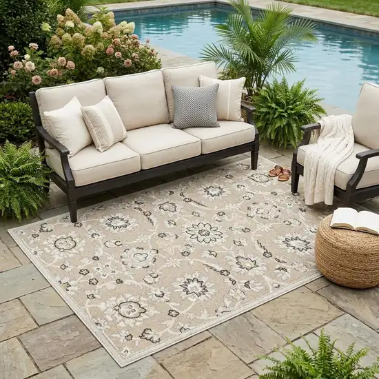 Gray And Ivory Floral Indoor Outdoor Area Rug Photo 1