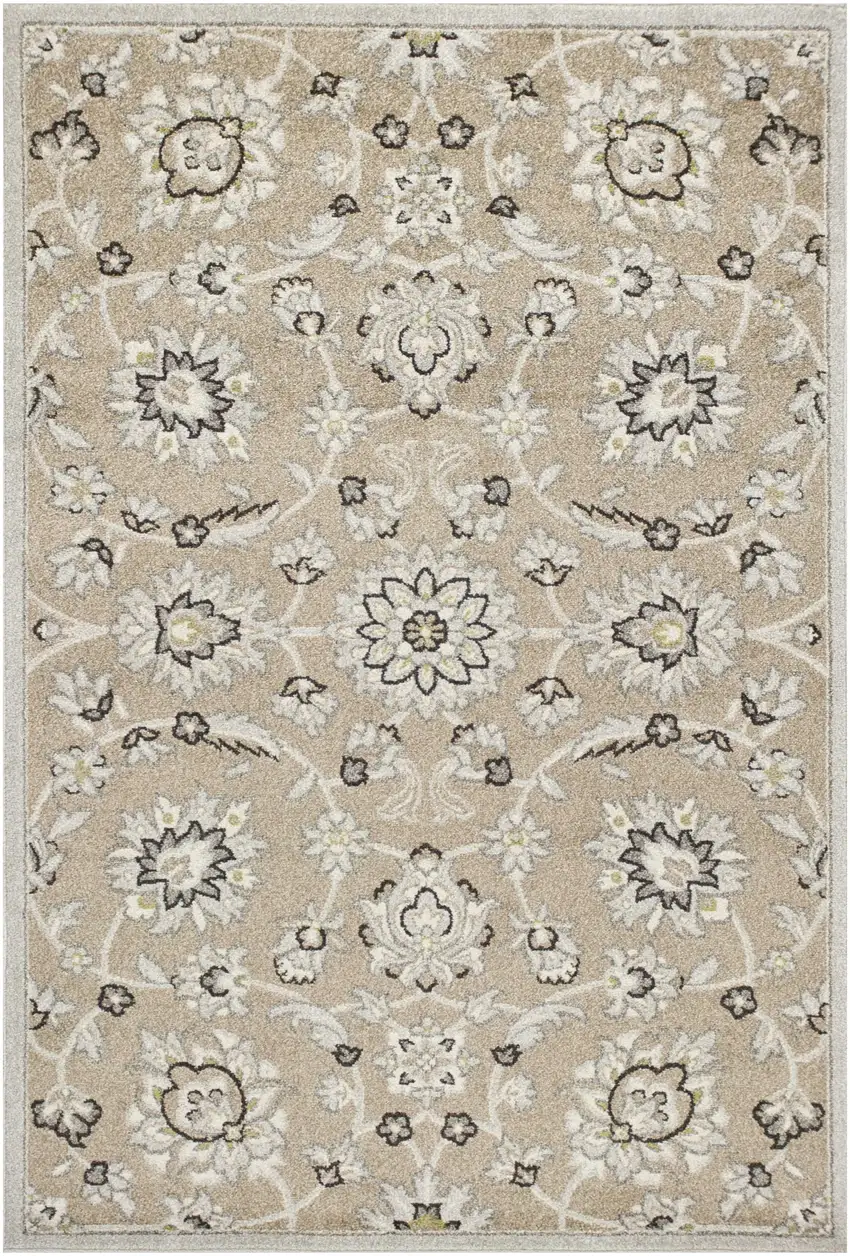 5'X8' Beige Grey Machine Woven Uv Treated Floral Traditional Indoor Outdoor Area Rug Photo 2
