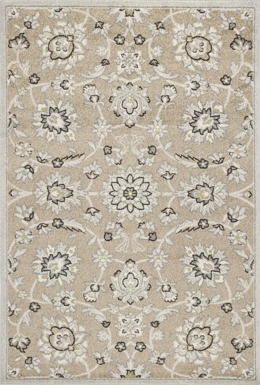 Beige Grey Machine Woven UV Treated Floral Traditional Indoor Outdoor Area Rug Photo 1