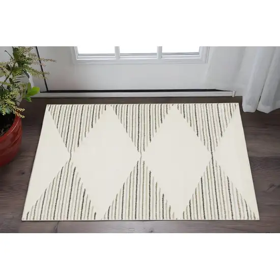 Beige Grey Sage Green Pale Blue Brown And Charcoal Geometric Power Loom Stain Resistant Area Rug Photo 1