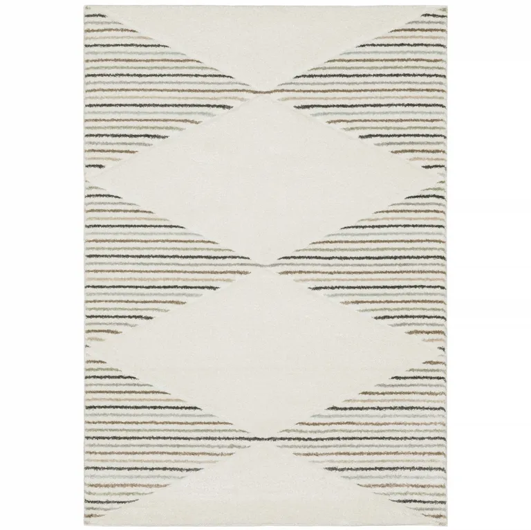 Beige Grey Sage Green Pale Blue Brown And Charcoal Geometric Power Loom Stain Resistant Area Rug Photo 1