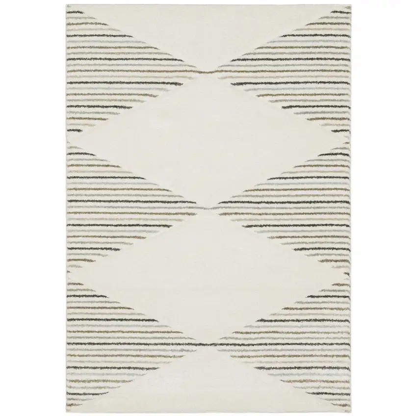 Beige Grey Sage Green Pale Blue Brown And Charcoal Geometric Power Loom Stain Resistant Area Rug Photo 1