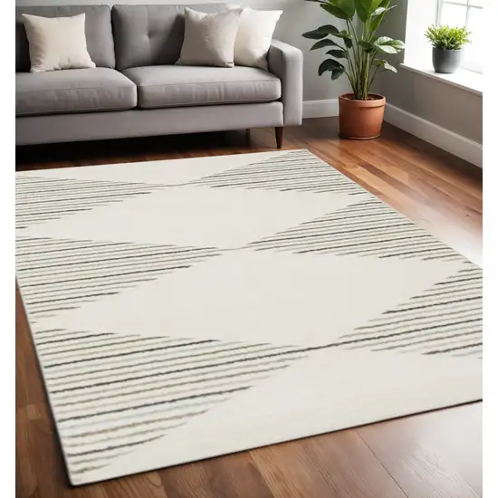 Beige Grey Sage Green Pale Blue Brown And Charcoal Geometric Power Loom Stain Resistant Area Rug Photo 1